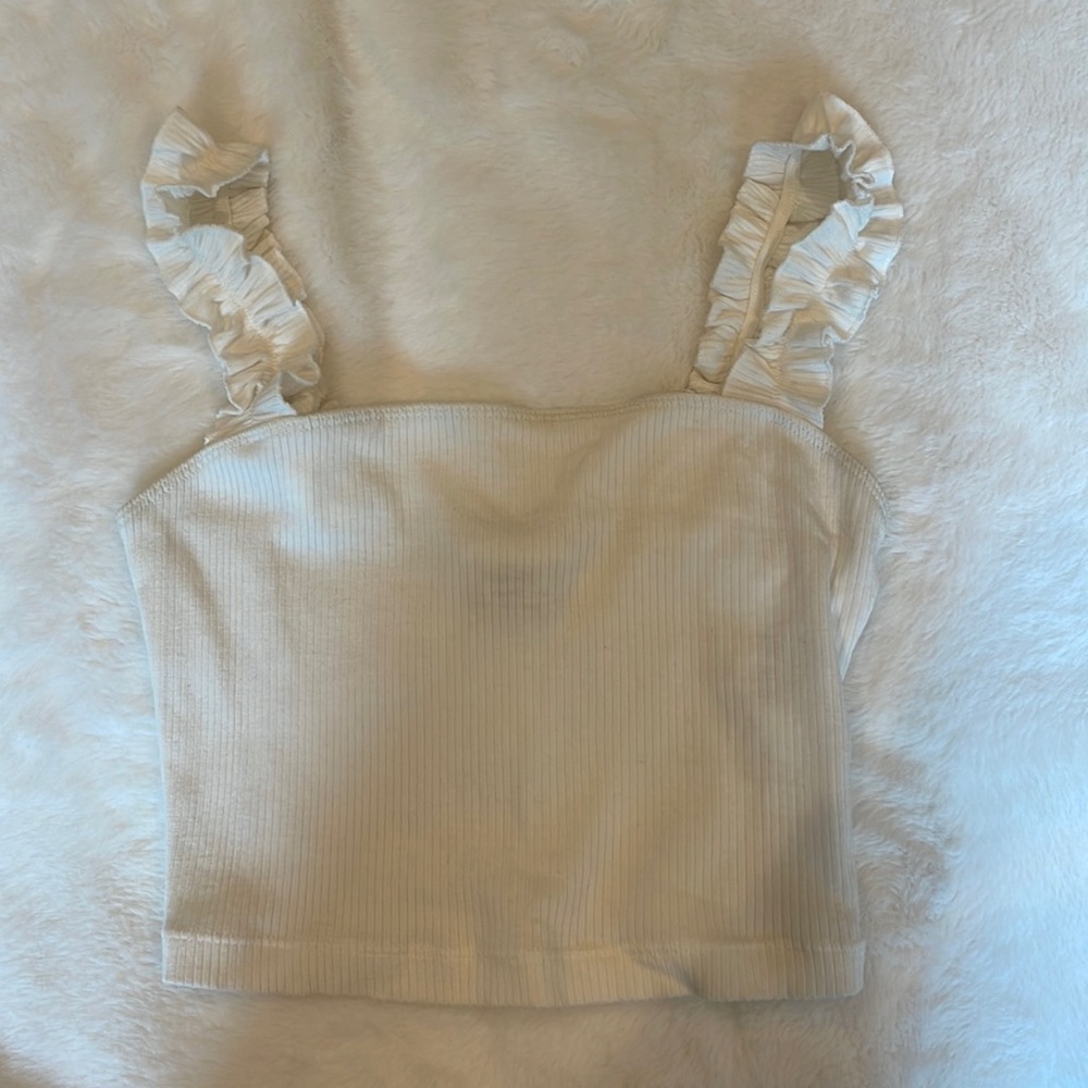 White Aritzia ruffle crop top, XXS